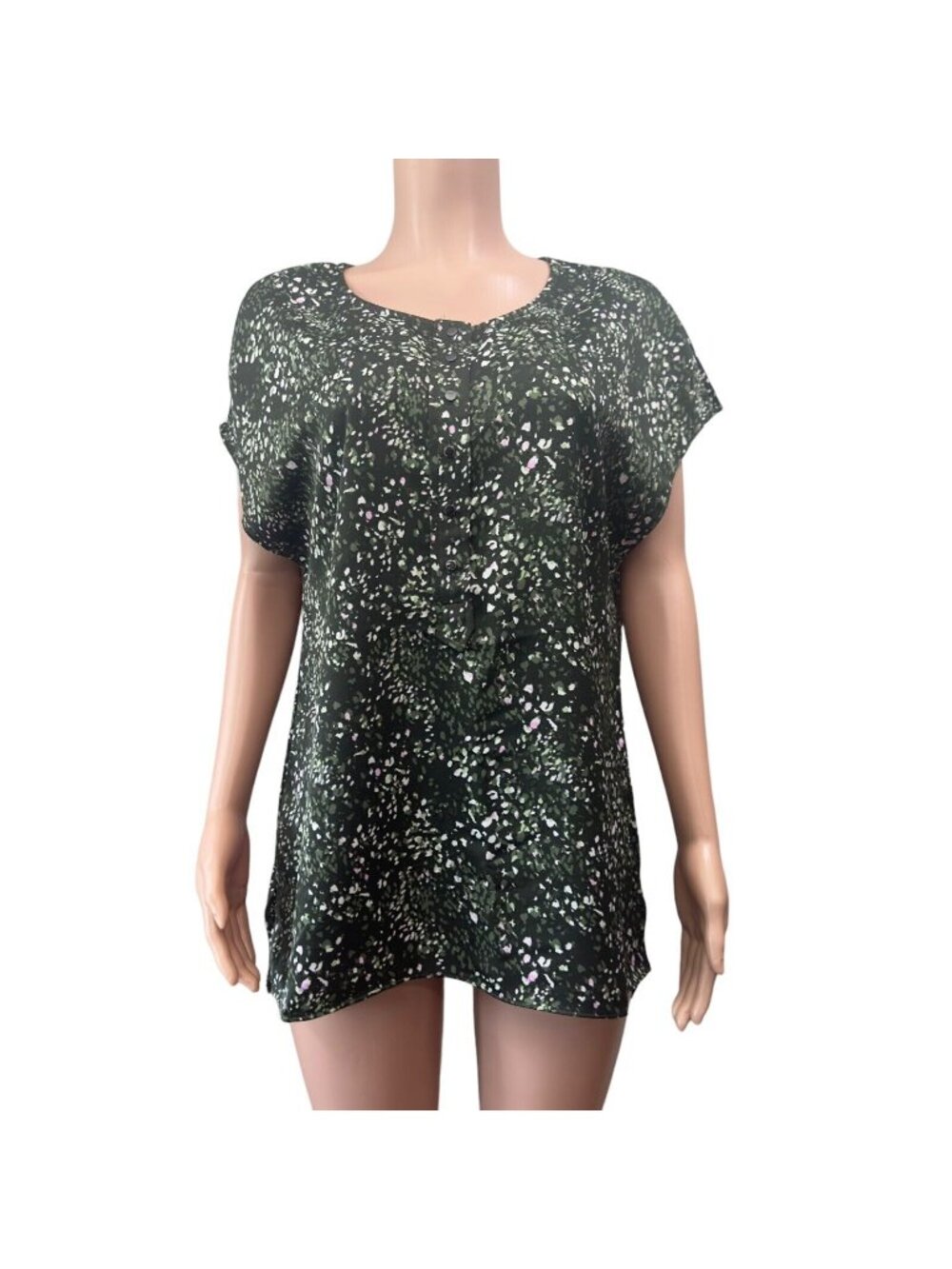 Banana Republic Womens Top SZ L Green Multicolor-Pullover-Tunic-Japanese Sleeve